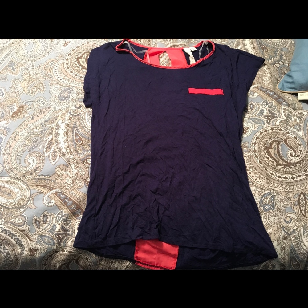 Navy/Coral Casual Top